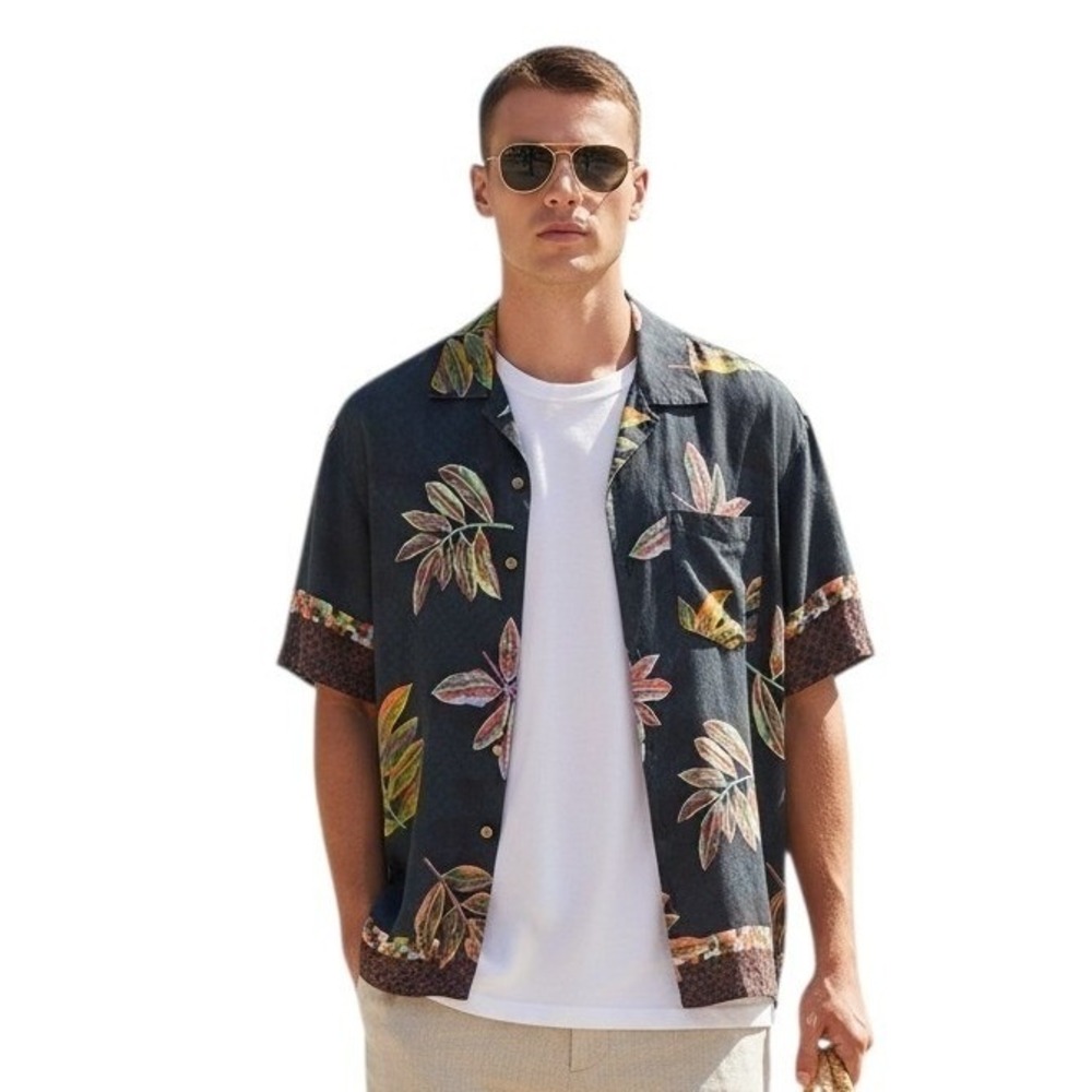 Scotch & Soda Resortwear Beach Mens size Medium Tropical Lyocell Button Up Shirt